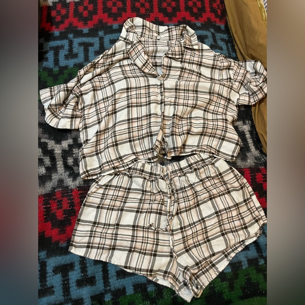 Garage Plaid Pajama Set - Black and Cream